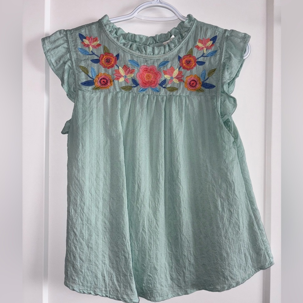 Embroidered Floral Mint Green Blouse